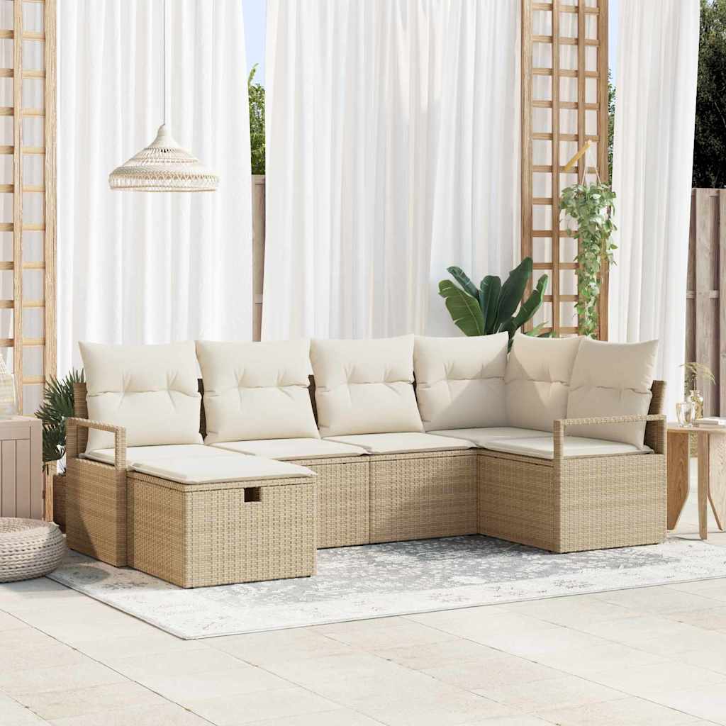 vidaXL Bankstel met kussen met opslag Zwart en Crème poly rattan