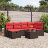 vidaXL Bankstel met kussen met opslag Bruin en Rood poly rattan