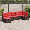 vidaXL Bankstel met kussen met opslag 7 pcs Bruin en Rood poly rattan