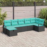 vidaXL Bankstel met kussen met opslag 7 pcs Bruin en Rood poly rattan