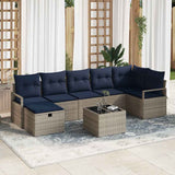 vidaXL Bankstel met kussen met opslag 7 pcs Bruin en Rood poly rattan