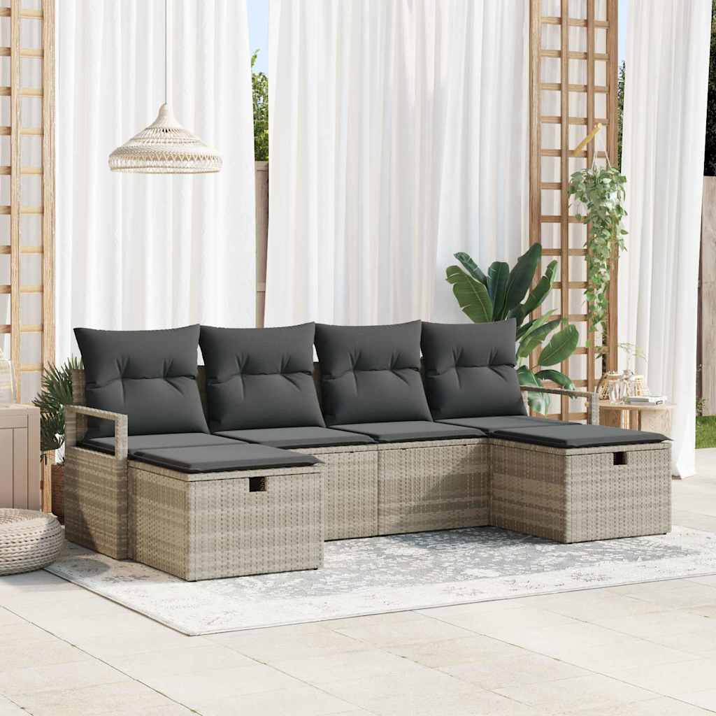 vidaXL Bankstel met kussen met opslag 6 pcs Zwart en Crème poly rattan