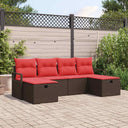 vidaXL Sofa Set with Cushion and Storage 6 pcs Brown and Red poly rattan