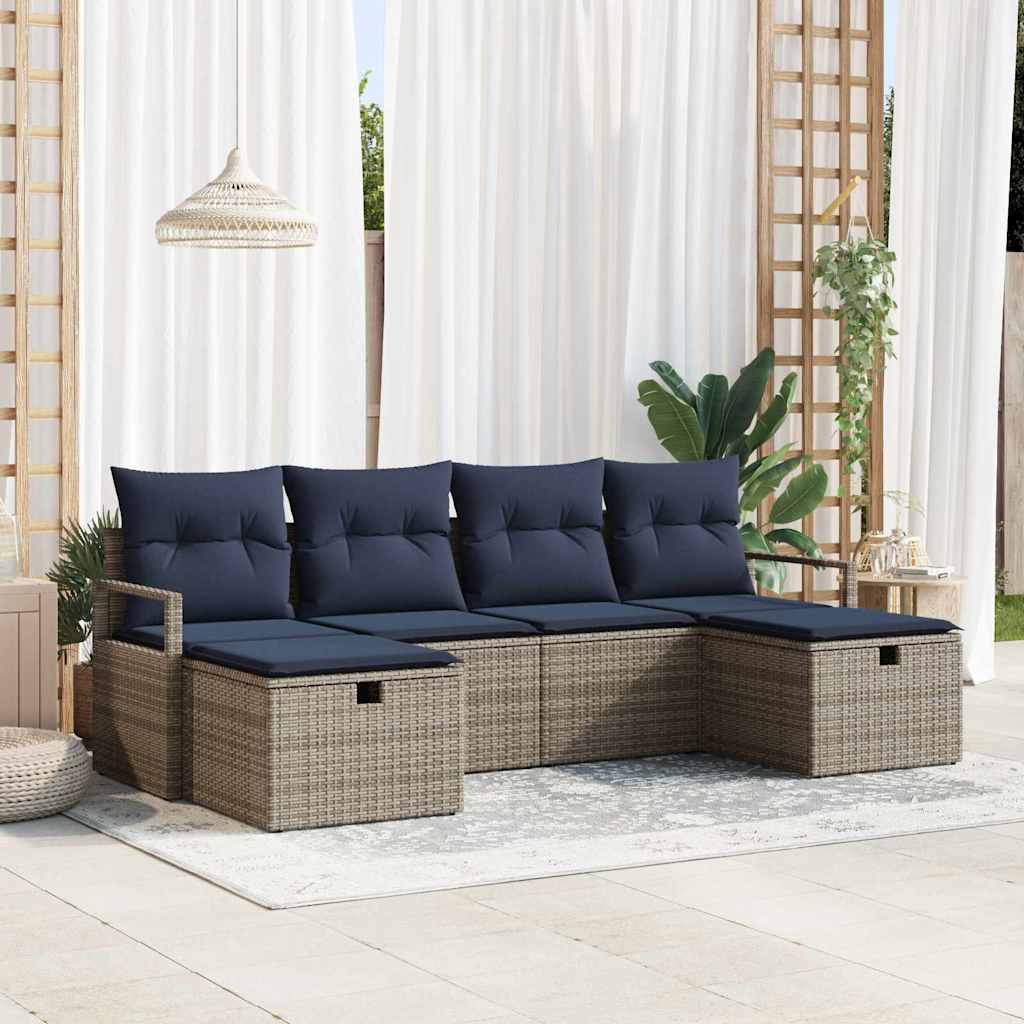 vidaXL Sofa Set with Cushion and Storage 6 pcs Brown and Red poly rattan