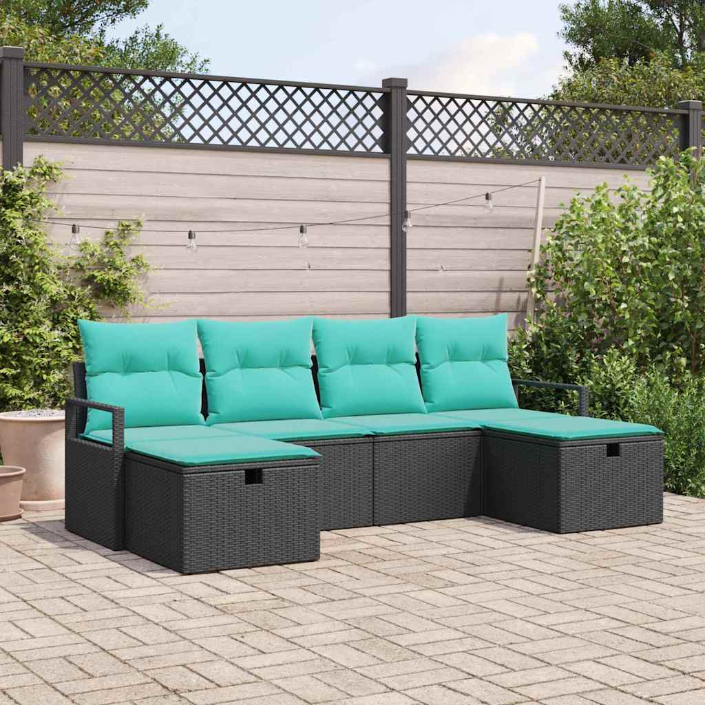 vidaXL Sofa Set with Cushion and Storage 6 pcs Brown and Red poly rattan