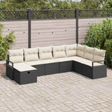 vidaXL Bankstel met kussen met opslag 8 pcs Zwart en Crème poly rattan
