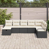 vidaXL Bankstel met kussen met opslag 8 pcs Zwart en Crème poly rattan