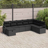 vidaXL Bankstel met kussen met opslag 8 pcs Zwart en Crème poly rattan