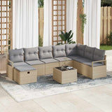 vidaXL Bankstel met kussen met opslag 8 pcs Zwart en Crème poly rattan