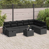 vidaXL Bankstel met kussen met opslag 8 pcs Zwart en Crème poly rattan