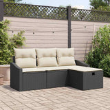 vidaXL Bankstel met kussen met opslag 4 pcs Zwart poly rattan