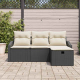 vidaXL Bankstel met kussen met opslag 4 pcs Zwart poly rattan