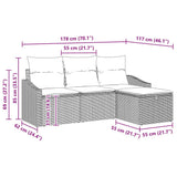 vidaXL Bankstel met kussen met opslag 4 pcs Zwart poly rattan