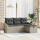 vidaXL Bankstel met kussen met opslag 4 pcs Zwart poly rattan