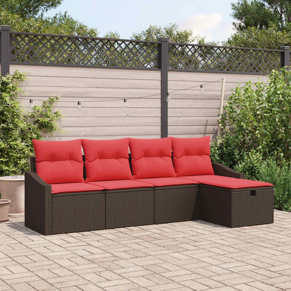 vidaXL Sofa Set with Cushions and Storage Black Poly Rattan