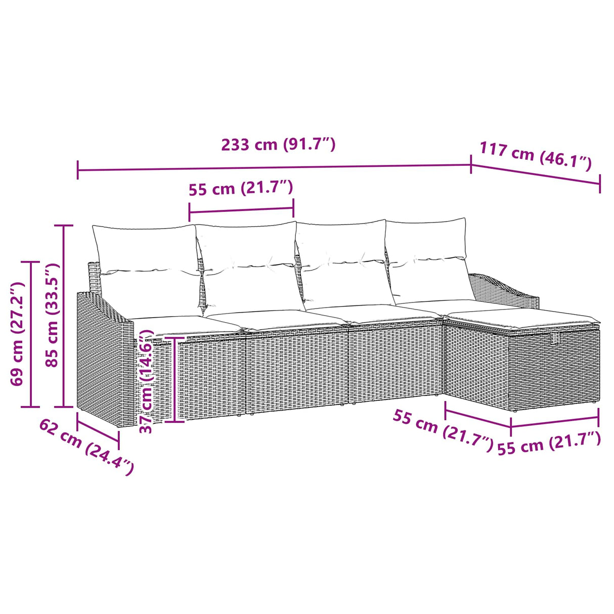 vidaXL Sofa Set with Cushions and Storage Black Poly Rattan
