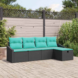vidaXL Sofa Set with Cushions and Storage Black Poly Rattan