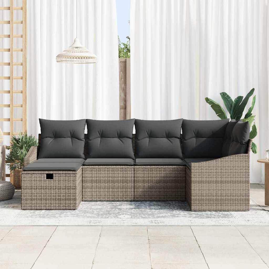 vidaXL Bankstel met kussen met opslag Zwart en Crème poly rattan