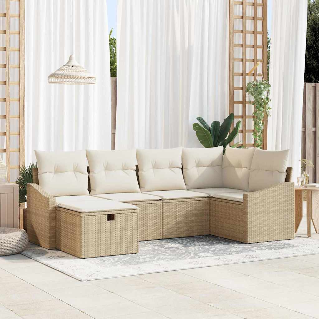 vidaXL Bankstel met kussen met opslag Zwart en Crème poly rattan