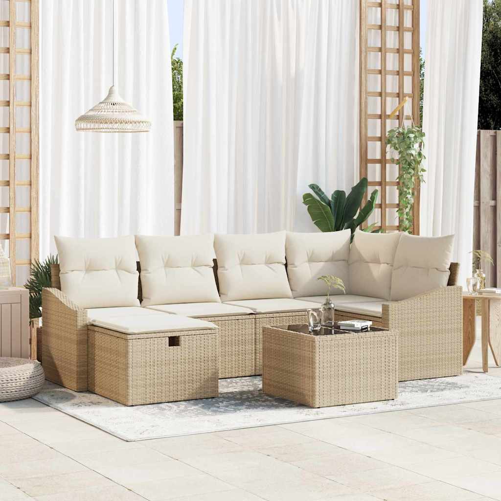 vidaXL Bankstel met kussen met opslag Zwart en Crème poly rattan