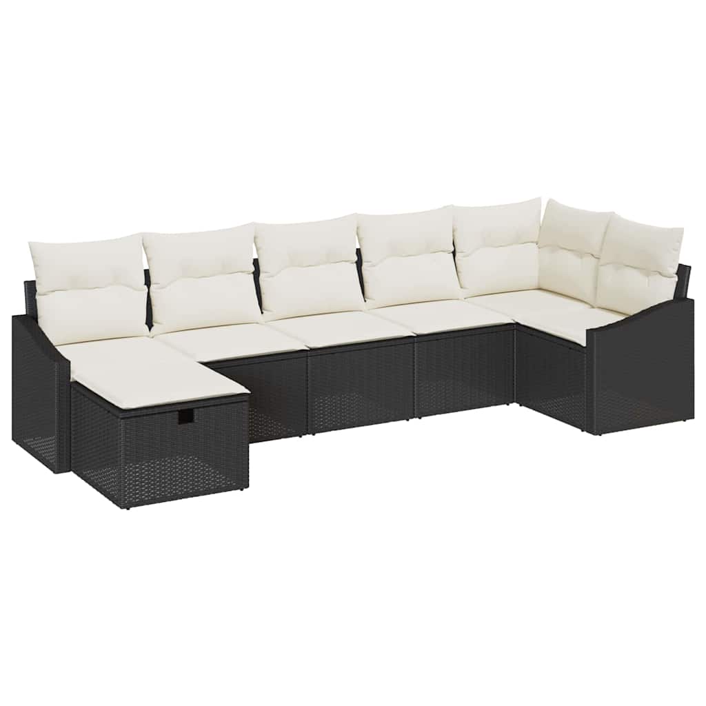 vidaXL Bankstel met kussen met opslag 7 pcs Zwart poly rattan