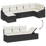 vidaXL Bankstel met kussen met opslag 7 pcs Zwart poly rattan
