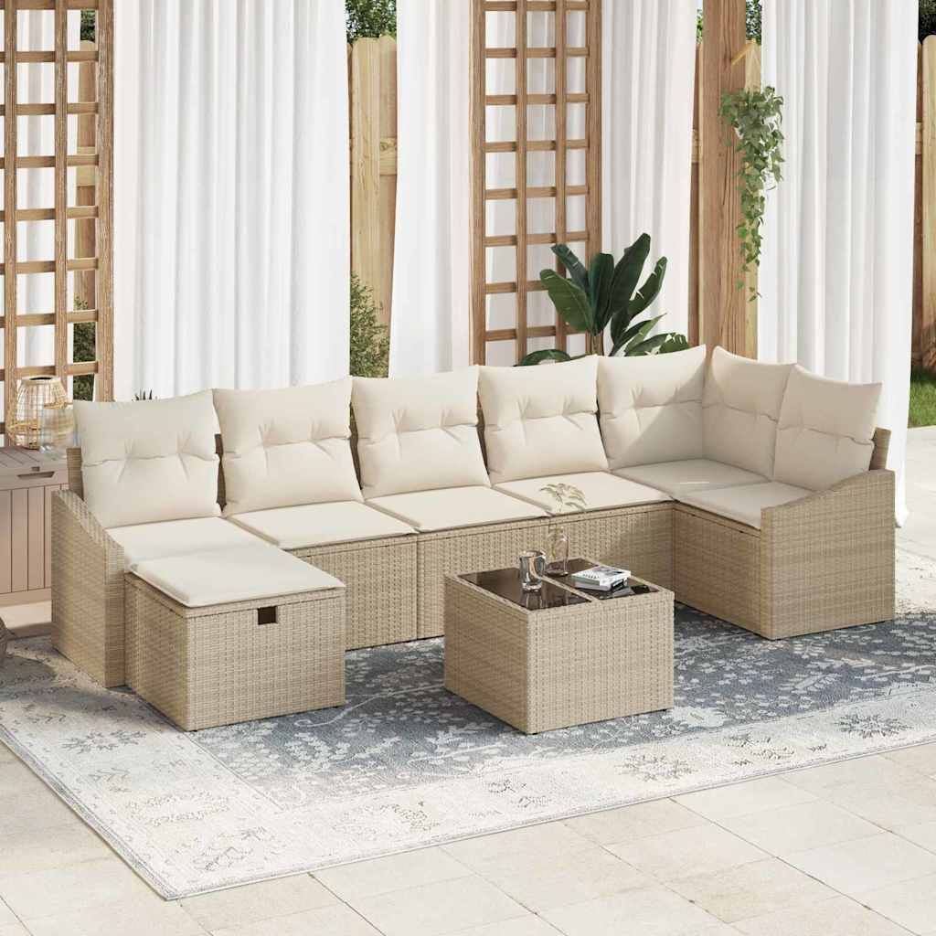 vidaXL Bankstel met kussen met opslag 7 pcs Zwart poly rattan