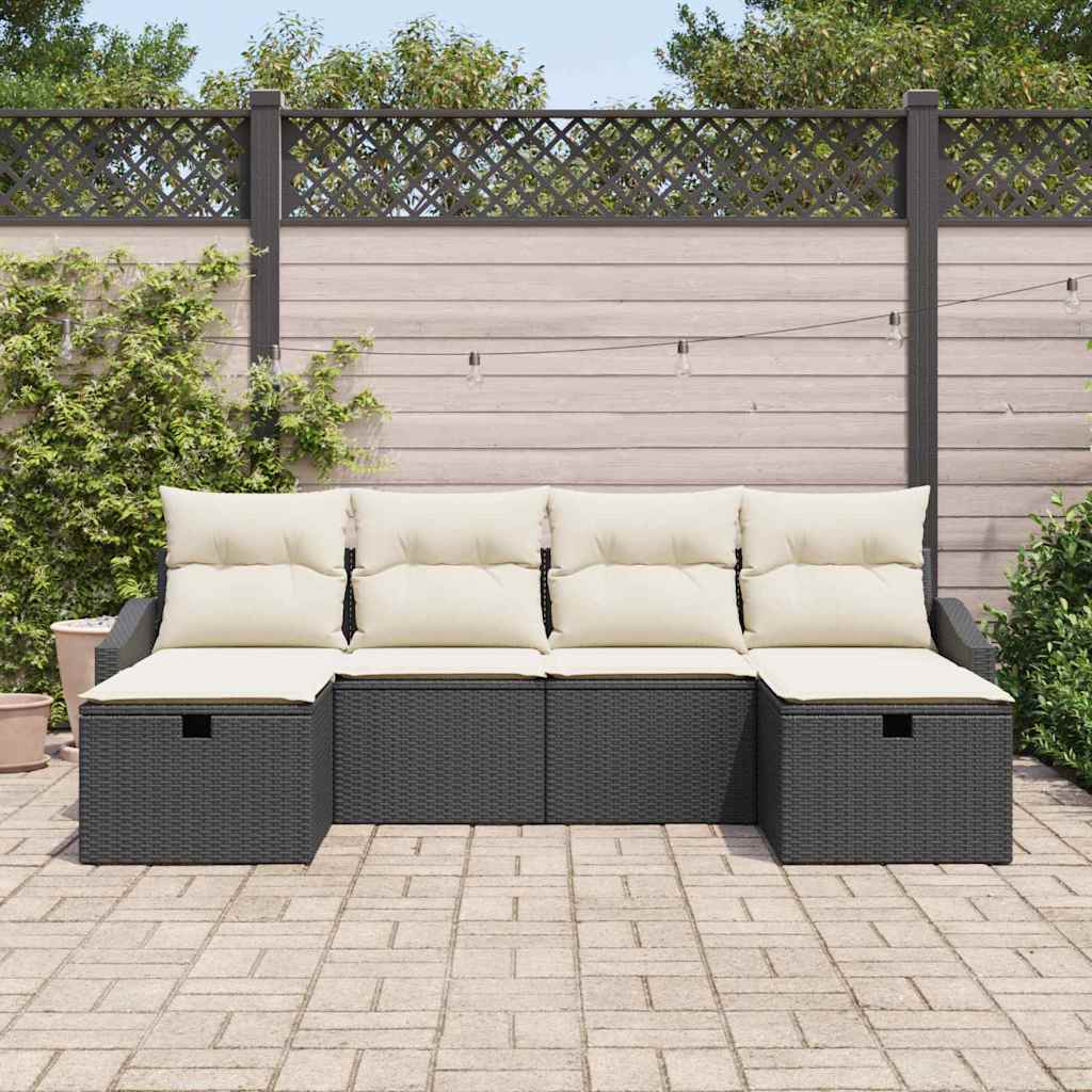 vidaXL Tuinbank Set met kussen 6 pcs Zwart Poly rattan