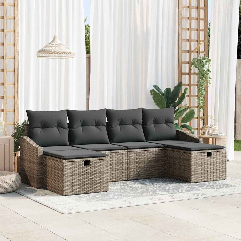 vidaXL Tuinbank Set met kussen 6 pcs Zwart Poly rattan
