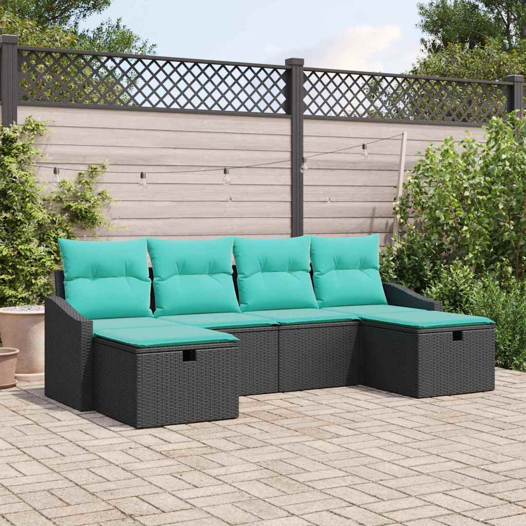 vidaXL Tuinbank Set met kussen 6 pcs Zwart Poly rattan