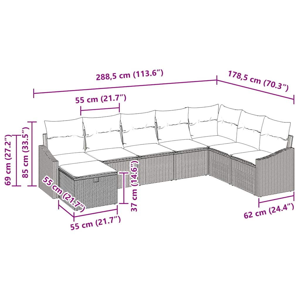 vidaXL Garden Sofa Set with cushions 8 pcs Black Poly Rattan