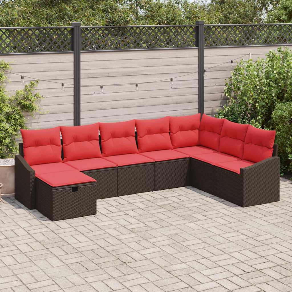 vidaXL Tuinbank Set met kussen 8 pcs Zwart Poly rattan