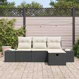 vidaXL Garden Bench Set with Cushion 4 pcs Black Poly Rattan