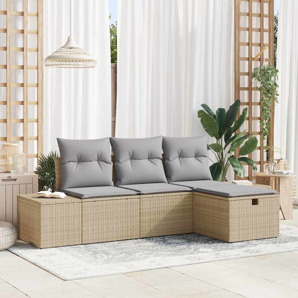 vidaXL Garden Bench Set with Cushion 4 pcs Black Poly Rattan