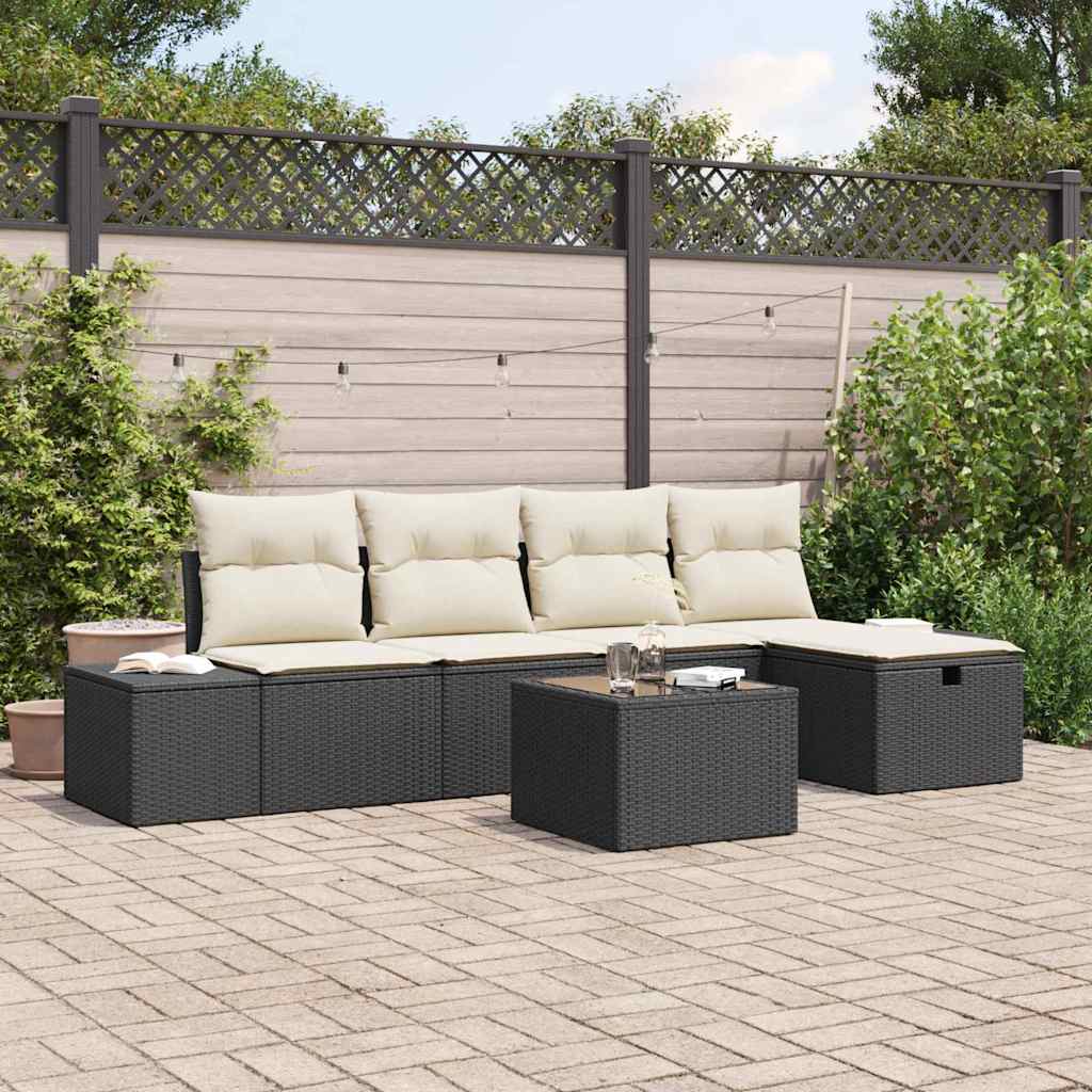 vidaXL Tuinbank Set met kussen 5 pcs poly rattan