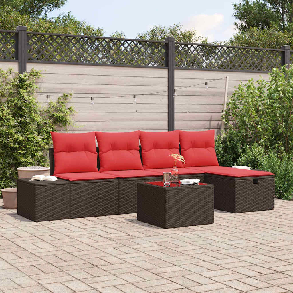 vidaXL Tuinbank Set met kussen 5 pcs Bruin poly rattan