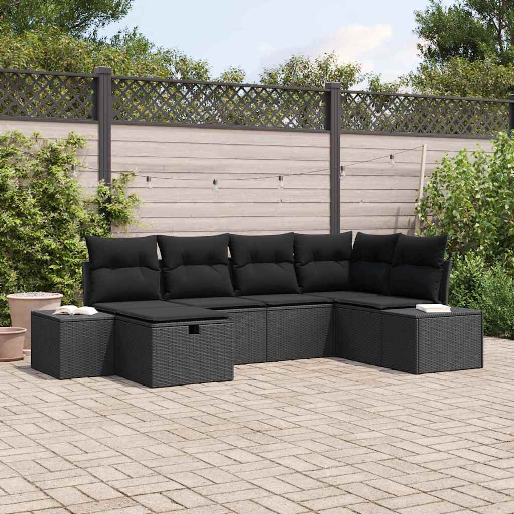 vidaXL Garden Sofa Set with cushions 6 pcs Black poly rattan