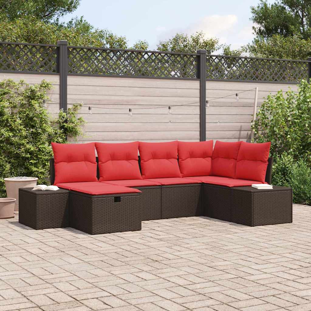 vidaXL Tuinbank Set met kussen 6 pcs Bruin poly rattan