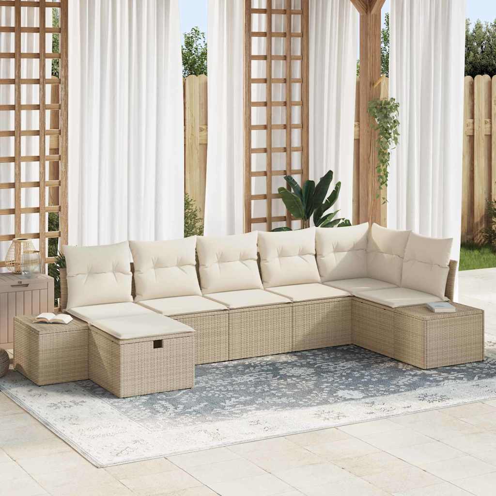 vidaXL Tuinbank Set met kussen 7 pcs Zwart poly rattan