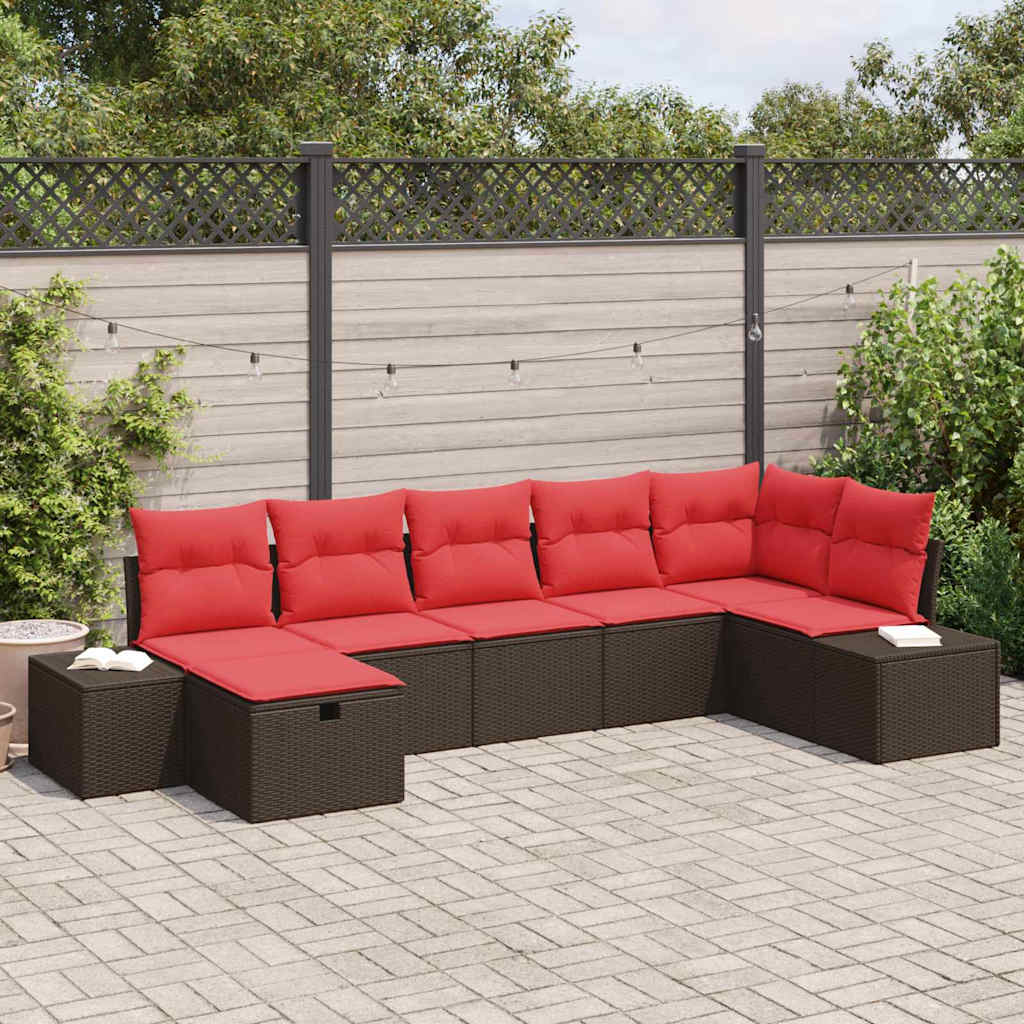 vidaXL Tuinbank Set met kussen 7 pcs Bruin poly rattan