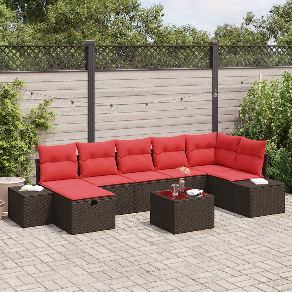 vidaXL Tuinbank Set met kussen 7 pcs Bruin poly rattan