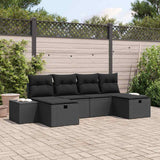 vidaXL Tuinbank Set met kussen 6 pcs Zwart poly rattan