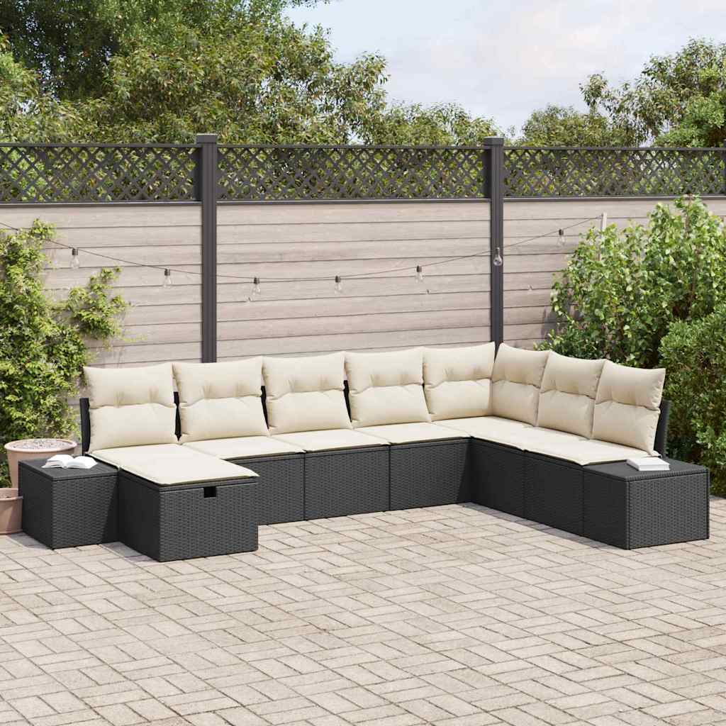 vidaXL Tuinbank Set met kussen 8 pcs Zwart poly rattan