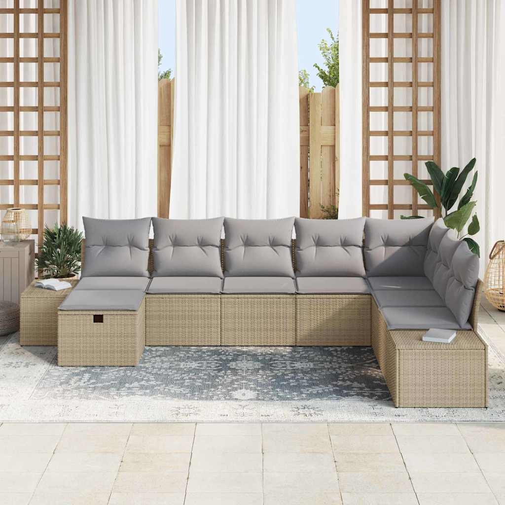vidaXL Tuinbank Set met kussen 8 pcs Zwart poly rattan