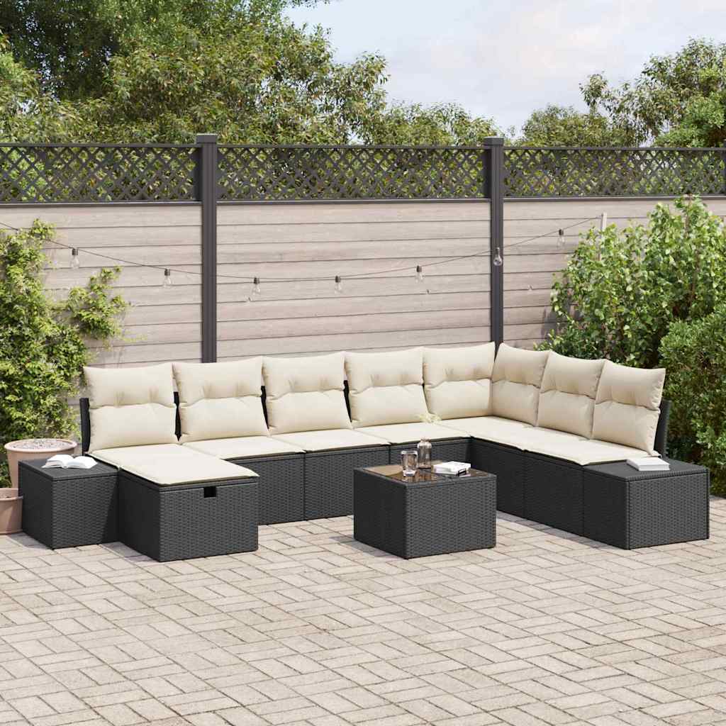 vidaXL Tuinbank Set met kussen 8 pcs Zwart poly rattan