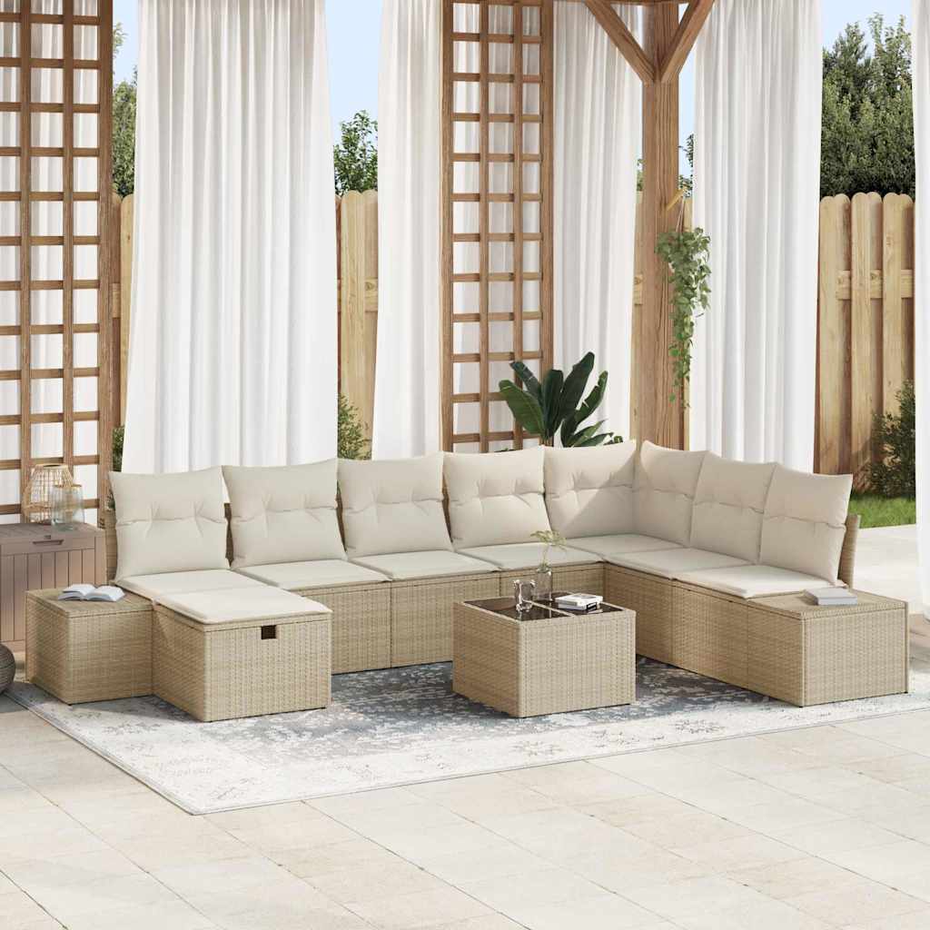 vidaXL Tuinbank Set met kussen 8 pcs Zwart poly rattan
