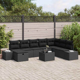vidaXL Tuinbank Set met kussen 8 pcs Zwart poly rattan