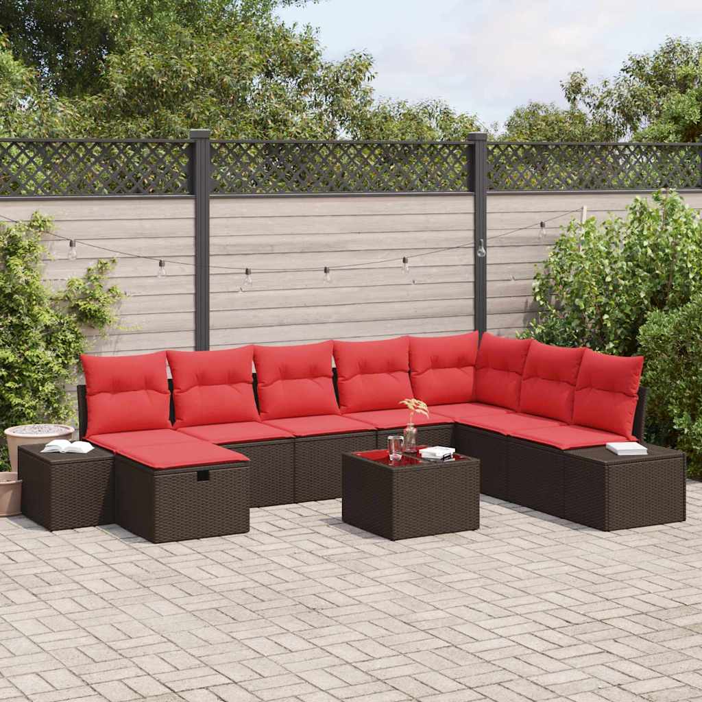 vidaXL Garden Lounge Set with cushions 8 pcs Brown poly rattan