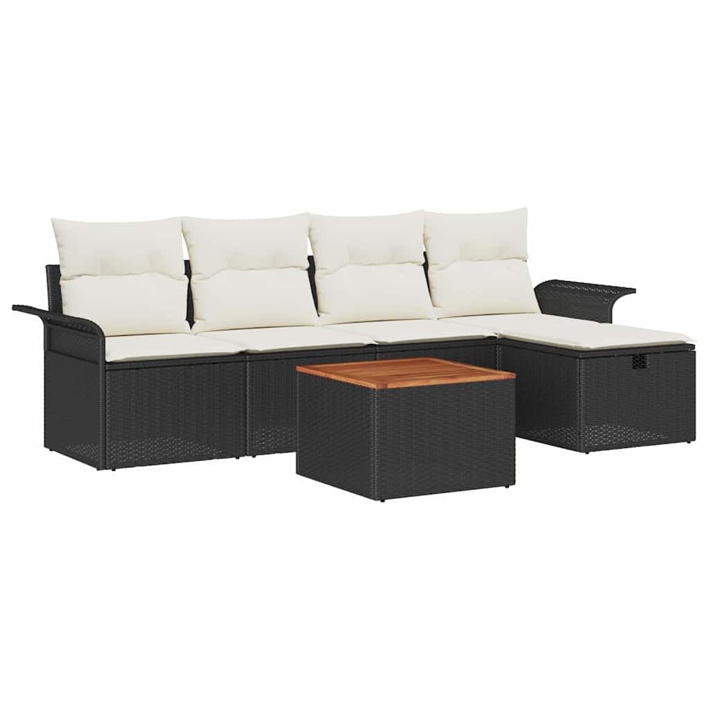 vidaXL Tuinbank Set met kussen met opslag 6 pcs Zwart poly rattan