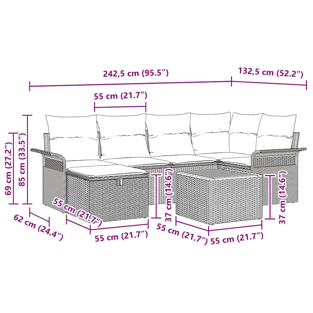 vidaXL Tuinbank Set met kussen met opslag 7 pcs Zwart poly rattan